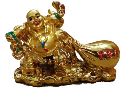 

StyleWell Feng Shui Chinese Happy Man Laughing Buddha Dragging Potali Figurine Golden Statue Gift Decorative Showpiece - 7 cm(Polyresin, Gold)