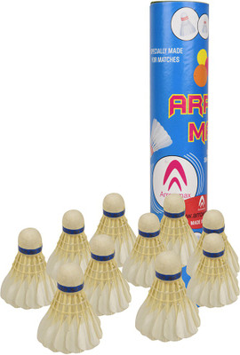 

Arrowmax Premium Quality Feather ShuttleCock for Practice & Tornament (Pack Of 10) Feather Shuttle - White(Fast, 79, Pack of 10)