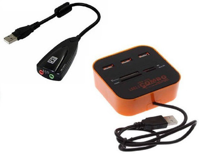 

durReey USB to Virtual 7.1 Channel audio Adapter With all in Port Combo Card Reader Orange USB Hub, Sound Card(Orange, Black)