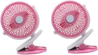 

FKU Mini Portable Clip Rechargable 360 Degree Rotatable Set Of 2 Mini Portable Clip Rechargable 360 Degree Rotatable USB Fan(Pink)