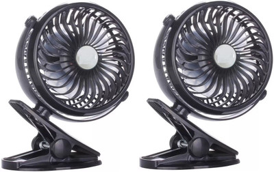 

FKU Mini Portable Clip Rechargable 360 Degree Rotatable Set Of 2 Mini Portable Clip Rechargable 360 Degree Rotatable USB Fan(Black)
