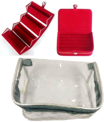 

Addyz Combo of 1 Earrings Studs Organizer 1 Ring Pocket Case & 1 Transparent Pouch Jewellery Make up Vanity Box(Red & Transparent)