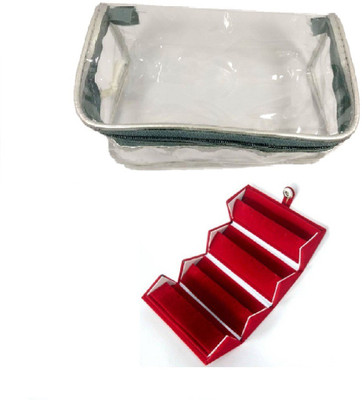 

Addyz Combo of 1 Earrings Studs Organizer & 1 Transparent Pouch Cover Jewellery Make up Vanity Box(Red & Transparent)