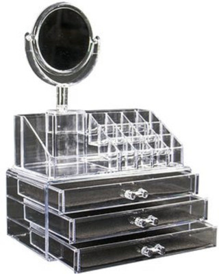 

AVMART Lipstick Holder Stand 3 Drawer with mirror Cosmetic Organizer, Makeup Vanity Box(White)