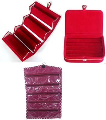 

Addyz Combo of 1 Earrings Studs Organizer 1 Ring Pocket Case 1 Watch Case Para 5 Chain Payel box. Jewellery Vanity Box(Red)