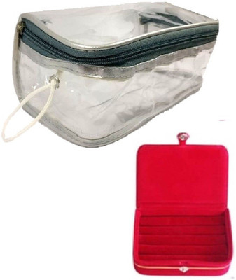 

Addyz Combo of 1 Ring Pocket Case & 1 Transparent Pouch Cover Jewellery Make up Vanity Box(Red & Transparent)