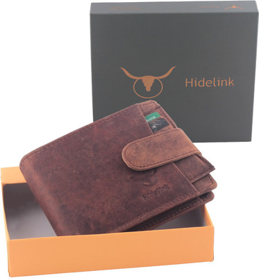 

Hidelink Men Brown Genuine Leather Wallet(9 Card Slots)