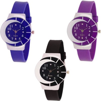 Gopal Retail Blue Black And Purple HalfMOON Printed Dial With PU Strap For Women And Girls Watch - For Girls Watch  - For Girls   Watches  (Gopal Retail)
