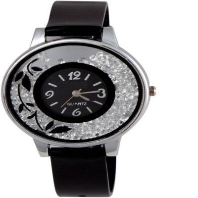 Gopal Retail Black Flower Print Dial Movable Diamond PU Strap Analouge Watch For Women And Girls Watch Watch  - For Girls   Watches  (Gopal Retail)