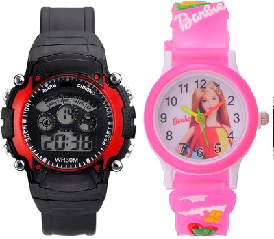 Aaradhya Fashion New Smart Pink Analog And Red Seven Colour And Seven Lights Digital Watch - Combo Watch  - For Boys & Girls   Watches  (Aaradhya Fashion)