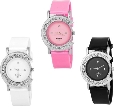 LEBENSZEIT New Stylish Diamond Studded Dial Half Moon Shape Combo Watch For Women And Girl Watch  - For Girls   Watches  (LEBENSZEIT)