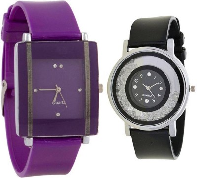 LEBENSZEIT New Stylish Black Crystal Diamond Trend Multicolor Set Of Two Watch Combo Watch  - For Girls   Watches  (LEBENSZEIT)