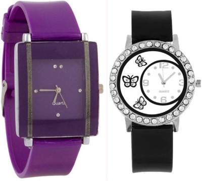 ReniSales New Stylish Black ButterFly Dial Purple Watch Combo For Women And Girls Watch  - For Girls   Watches  (ReniSales)