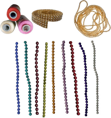 

craftkit light pink, sandal and red silk thread and different strips for jewellery making accessories