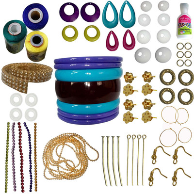 

craftkit lemon-yellow, blue and dark green silk thread with Bangle 2.6, earrings