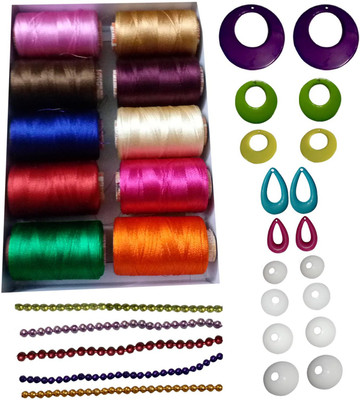 

craftkit 10 different color silk thread earring base and colour strips for jewellery making