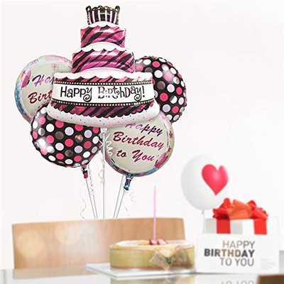 

TOYXE Printed 40022 HAPPY BIRTHDAY CAKE SET TOY Balloon(Multicolor, Pack of 5)