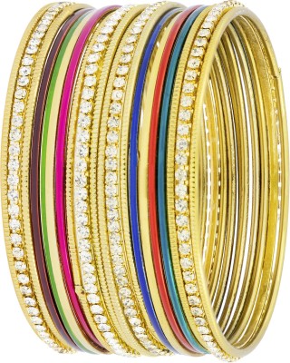 the jewelbox Brass Cubic Zirconia Gold-plated Bangle Set(Pack of 20)