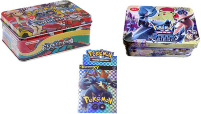 

AncientKart Pokemon Steam Siege and Evolutions Tin with cards and 1 deck(Multicolor)
