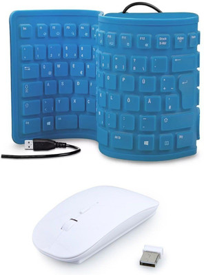

FKU Flexible Blue Keyboard With White Ultra Slim Wireless Mouse Combo Set