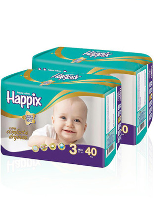 

Happix Combo of 2 Baby Medium Size Diapers 40pcs Pack - M(80 Pieces)