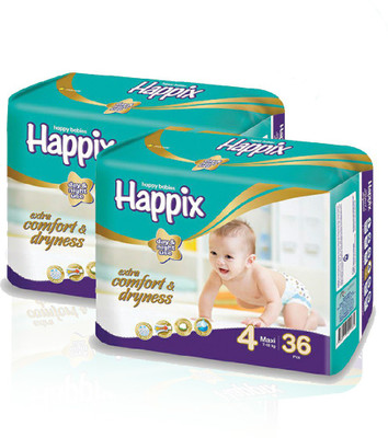 

Happix Combo of 2 Baby Large Size Diapers 36pcs Pack - L(72 Pieces)