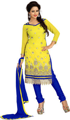 

Vardhman Synthetics Georgette Embroidered Dress/Top Material(Un-stitched), Yellow