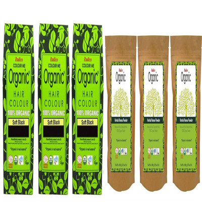 

Radico 100% Organic Soft Black Color ( 3 Pcs ) With Organic Herbal Henna ( 3 Pcs ) (Combo Pack) Hair Color(Black)