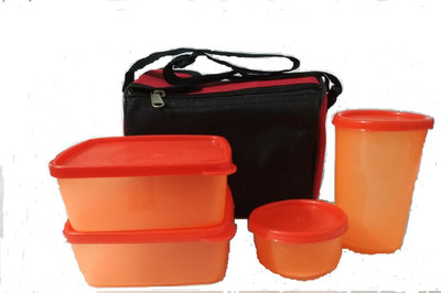 

Flynn Best Black Red Lunch Box with Insulated Bag 4 Containers Lunch Box(1000 ml)
