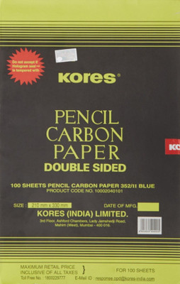 

Kores Double Sided Blue Tracing Carbon paper Double Sided Blue Tracing Carbon paper Size 210 Mm * 330 Mm Carbon Paper(Set of 50, Blue)