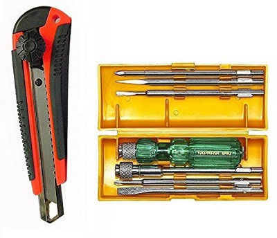 

Taparia Taparia Steel Cutter Knife SK 1(Red, Smooth finish) + Taparia 840 Screw Driver Set with Neon Bulb Double End Screwdriver set, Multicolor
