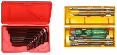 

Taparia Taparia - 840 Screw Driver Set with Neon Bulb + Allen Key Set( Inch sizes) 10-Pieces- Brown Finish-Red Box Packing (AKI-10) Double End Screwdriver set, Multicolor