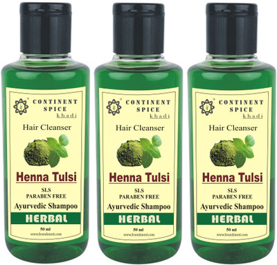 

Continent Spice Khadi Henna Tulsi Herbal Hair Cleanser (50ml) Pack of 3 -(SLS-Paraben Free) CS682005(50 ml)