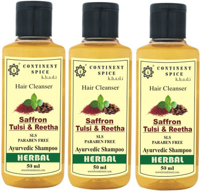 

Continent Spice Khadi Saffron Tulsi & Reetha Herbal Hair Cleanser (50ml) Pack of 3 -(SLS-Paraben Free) CS682005(50 ml)