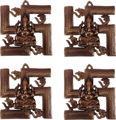 

FABZONE Set Of 4 Wall Hanging Lord Ganesh Handicraft Decorative Diwali Puja Vastu Figurine - Pooja Gift Item & Mandir / Temple / Home / Office Decorative Showpiece - 18 cm(Cast Iron, Brown)