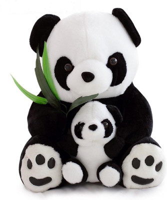 

Mappy Cute & Adorable sitting Black & White Mother & Son Panda Bear with artificial leaves Stuffed Soft toy - 55 cm(Black & White)