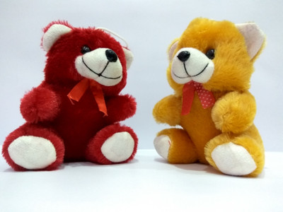HRDecoration H&R DECORATION Soft Mini Taddy Bear Toy, (Red&Brown) - 15 cm(red and brown)