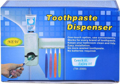 

FUN2DEALZ AUTOMATIC TOOTHPASTE DISPENSER WITH TOOTHBRUSH HOLDER WITH WALL MOUNTED Plastic Toothbrush Holder(White, Wall Mount)