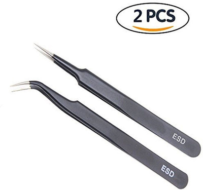 

REYTAIL ESD Safe Antistatic Non-Magnetic Stainless Steel Tweezers - Pack of 2 (1 Straight + 1 Curved)