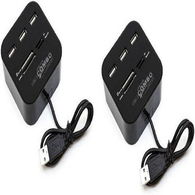 

techdeal SET OF 2PC 2.0 Combo Hub All In One with 3 ports for SD/MMC/M2/MS Multi Card Reader USB Adapter hub USB Hub(Black)