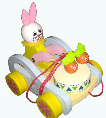 

Crafts India Pull Wooden Pull Along Bunny drumming car - Funny Bunny(Multiple)