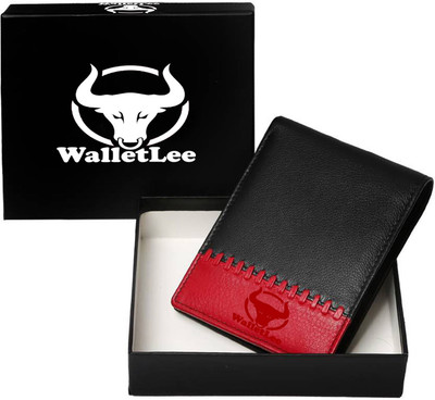 

WalletLee Men Black, Red Genuine Leather Wallet(1 Card Slot), Black;rad