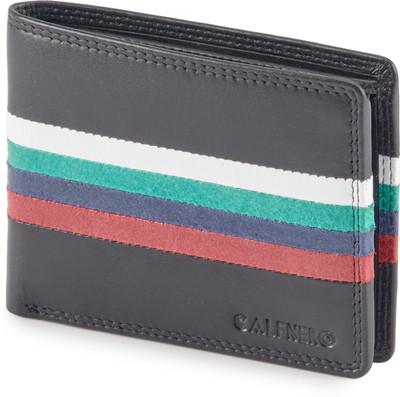 

Calfnero Men Black Genuine Leather Wallet(8 Card Slots), Black-multi coloured