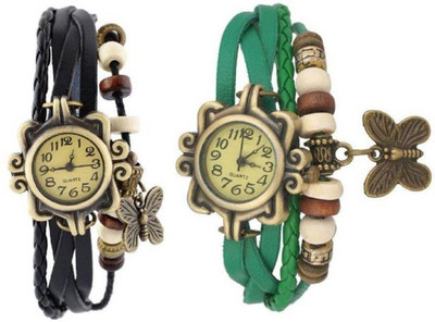 

Talgo New Arrival Festive Season Special TGDORIBKGR Dori Black And Green Leather Strape And Round Dial (Combo of 2 Watches) TGDORIBKGR Watch - For Girls