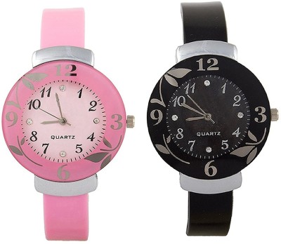 Talgo New Arrival Robin Season Special RRFWPKBK very attractive glorious flower printed black and pink Round Dial Rubber Strep RRFWPKBK Watch  - For Girls   Watches  (Talgo)