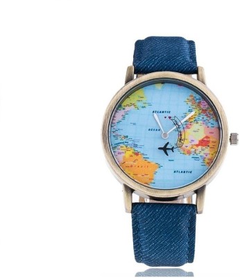 PMAX Blue Leather Strap World Map Designer Couple Watch For Boys And Girls Watch - For Men & Women Watch  - For Men & Women   Watches  (PMAX)