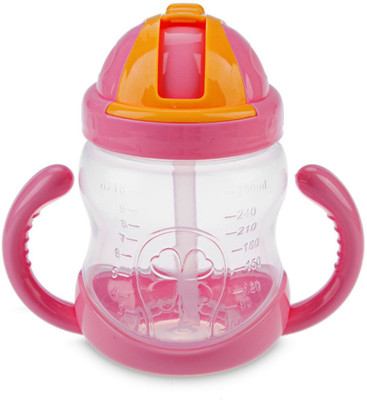 

GOCART Eco-friendly Baby Water Bottle 350ml With Straw Children Kettle Drinkware(Pink)