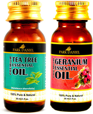 

Park Daniel Premium Tea tree essential oil and Geranium essential oil- 100% Pure and Natural Combo pack of 2 bottles of 30 ml(60 ml)(60 ml)