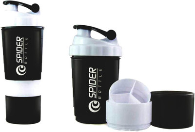 

medlycare india BESTProtein Shaker + Fruit Infuser Water Bottle 500ml + Anti-Sweat + Protein Shaker / Mixer 500 ml Shaker(Pack of 6, White), Black and white