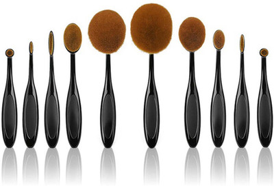 

MITENO Oval Makeup Brush Set Contour Foundation Flat Top For Face Cosmetics(Pack of 10)